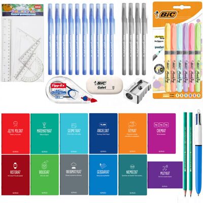 MEGA zestaw wyprawka szkolna do klas 7-8 i liceum, BIC, XXL 41 elementów w tym 12 zeszytów przedmiotowych MEGA zestaw wyprawka szkolna do klas 7-8 i liceum, BIC, XXL 41 elementów w tym 12 zeszytów przedmiotowych