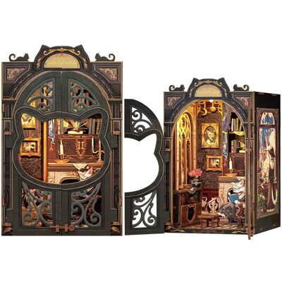 HABARRI Miniaturowy domek mini Book Nook DIY Salonik Hrabiego Kota Kot Prezent Kawa Książka Pet HABARRI Miniaturowy domek mini Book Nook DIY Salonik Hrabiego Kota Kot Prezent Kawa Książka Pet