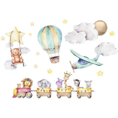 Naklejkomania Naklejki dla dzieci paletowe zwierzaki pociąg samolot balon miś 60x120 Naklejkomania Naklejki dla dzieci paletowe zwierzaki pociąg samolot balon miś 60x120