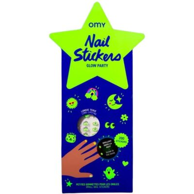 Naklejki na paznokcie dla dzieci świecące w ciemności GLOW PARTY 200 sztuk, OMY Naklejki na paznokcie dla dzieci świecące w ciemności GLOW PARTY 200 sztuk, OMY
