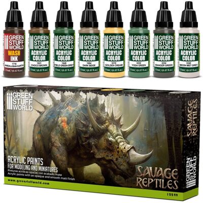 Green Stuff World Paint Set Savage Reptiles 8x17ml - Zestaw Farb Akrylowych Green Stuff World Paint Set Savage Reptiles 8x17ml - Zestaw Farb Akrylowych
