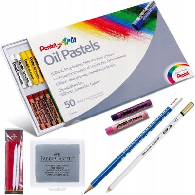 Faber-Castell PASTELE OLEJNE Pentel kredki pastelowe 50 kol wiszer gumka ołówek ZESTAW Faber-Castell PASTELE OLEJNE Pentel kredki pastelowe 50 kol wiszer gumka ołówek ZESTAW