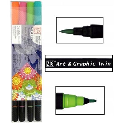 Pisaki Dwustronne Brush Twin Zig Kuretake 4 Kol Pisaki Dwustronne Brush Twin Zig Kuretake 4 Kol