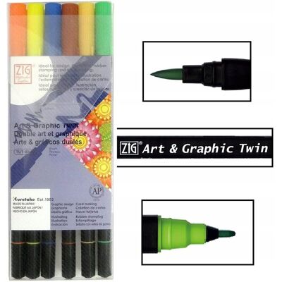 Pisaki Dwustronne Brush Twin Zig Kuretake 6 Kol Pisaki Dwustronne Brush Twin Zig Kuretake 6 Kol