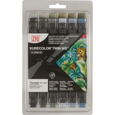 KURETAKE Pisaki Dwustronne Kurecolor Twin S 12 Kolorów Gray KURETAKE Pisaki Dwustronne Kurecolor Twin S 12 Kolorów Gray