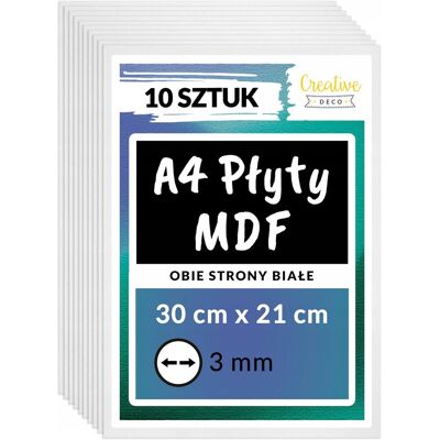 Creative Płyta MDF biała dwustronnie do cięć laserem grawera wycinania 3mm A4 x 10 Creative Płyta MDF biała dwustronnie do cięć laserem grawera wycinania 3mm A4 x 10