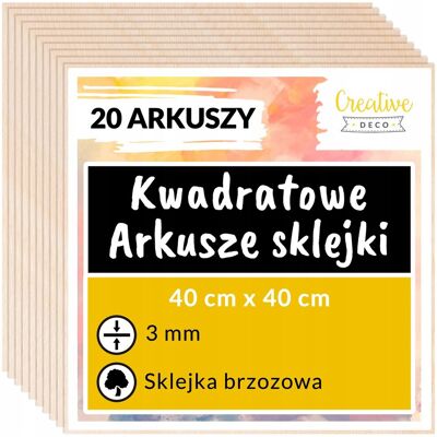 Creative Płyta sklejka 3mm do cięcia laserem do grawerowania dekoracji 40x40cm 20szt Creative Płyta sklejka 3mm do cięcia laserem do grawerowania dekoracji 40x40cm 20szt
