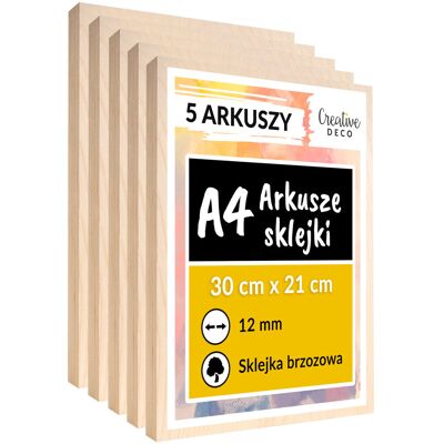 Creative Płyta sklejka do cięcia laserem grawerowania dekoracji 12mm A4 x 5 sztuk Creative Płyta sklejka do cięcia laserem grawerowania dekoracji 12mm A4 x 5 sztuk