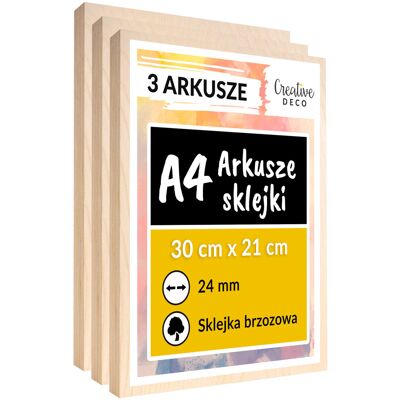 Creative Płyta sklejka do cięcia laserem grawerowania dekoracji 24mm A4 x 3 sztuki Creative Płyta sklejka do cięcia laserem grawerowania dekoracji 24mm A4 x 3 sztuki