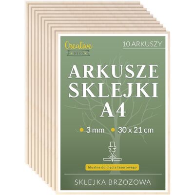 Creative Płyta sklejka do cięcia laserem grawerowania dekoracji 3 mm A4 x 10 jakość premium Creative Płyta sklejka do cięcia laserem grawerowania dekoracji 3 mm A4 x 10 jakość premium