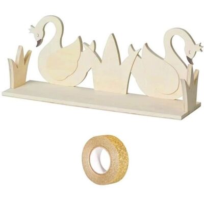 Artemio Półka drewniana 2 łabędzie 40 x 16 cm + gratis taśma maskująca ze złotym brokatem 5 m Artemio Półka drewniana 2 łabędzie 40 x 16 cm + gratis taśma maskująca ze złotym brokatem 5 m