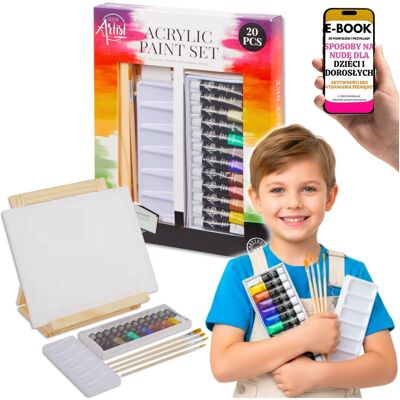 Pltb PREZENT ŚWIĄTECZNY DLA DZIECKA ZESTAW DLA ARTYSTY Farby Akrylowe + Pędzle + Paleta + Sztaluga + EBOOK-3 Pltb PREZENT ŚWIĄTECZNY DLA DZIECKA ZESTAW DLA ARTYSTY Farby Akrylowe + Pędzle + Paleta + Sztaluga + EBOOK-3