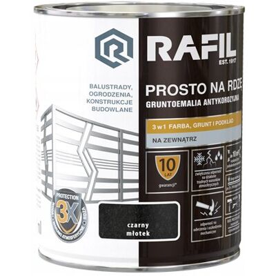 RAFIL PROSTO NA RDZĘ BEZPOŚREDNIO DO METALU 3W1 CZARNY MŁOTEK 0.75L RAFIL PROSTO NA RDZĘ BEZPOŚREDNIO DO METALU 3W1 CZARNY MŁOTEK 0.75L