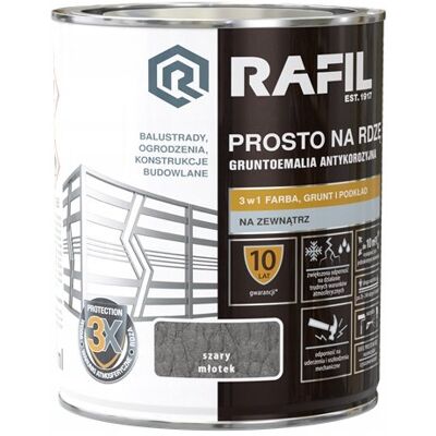 RAFIL PROSTO NA RDZĘ BEZPOŚREDNIO DO METALU 3W1 SZARY MŁOTEK 0.75L RAFIL PROSTO NA RDZĘ BEZPOŚREDNIO DO METALU 3W1 SZARY MŁOTEK 0.75L
