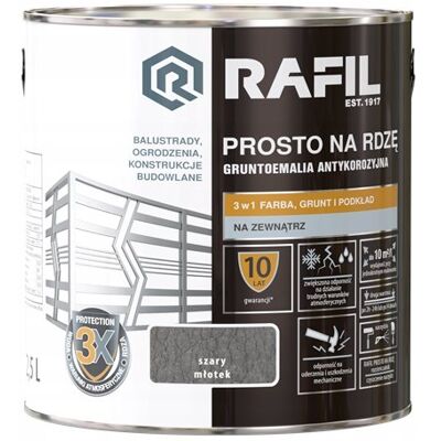 RAFIL PROSTO NA RDZĘ BEZPOŚREDNIO DO METALU 3W1 SZARY MŁOTEK 2.5L RAFIL PROSTO NA RDZĘ BEZPOŚREDNIO DO METALU 3W1 SZARY MŁOTEK 2.5L