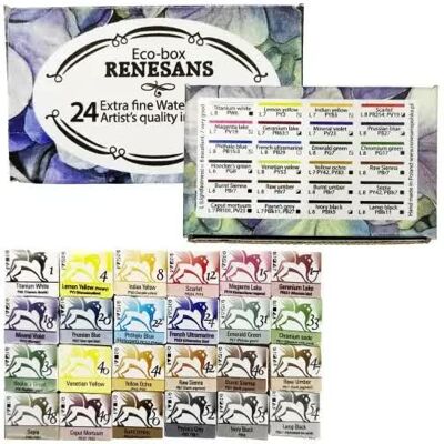 Renesans Zestaw akwareli w półkostkach Eco Box 24 kolory Renesans Zestaw akwareli w półkostkach Eco Box 24 kolory