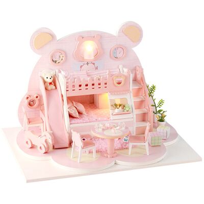 HABARRI Składany Drewniany Model LED - Różowy Miś DIY HABARRI Składany Drewniany Model LED - Różowy Miś DIY