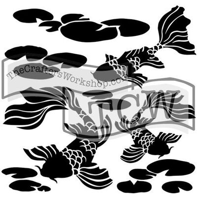 The Crafter`s Workshop, Inc. Szablon, staw z rybami, 30,5 cm The Crafter`s Workshop, Inc. Szablon, staw z rybami, 30,5 cm