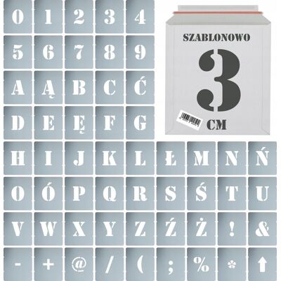 Naklejkolandia Szablony malarskie wielorazowe Litery Cyfry 3 cm komplet 56szt. Naklejkolandia Szablony malarskie wielorazowe Litery Cyfry 3 cm komplet 56szt.