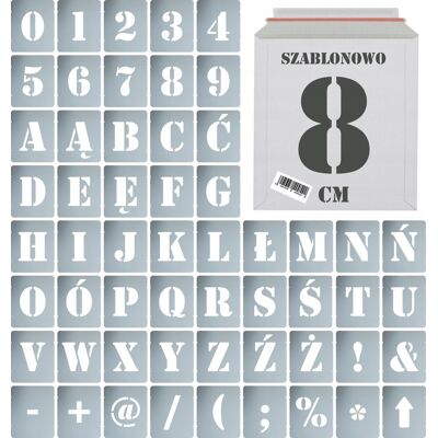 Naklejkolandia Szablony malarskie wielorazowe Litery Cyfry 8 cm komplet 56szt. Naklejkolandia Szablony malarskie wielorazowe Litery Cyfry 8 cm komplet 56szt.