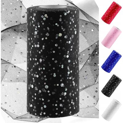 Inny producent Tiul 15 Cm X 50 Metrów Czarny Brokat Błyszczący Ozdobny Poliestrowy Siatka Inny producent Tiul 15 Cm X 50 Metrów Czarny Brokat Błyszczący Ozdobny Poliestrowy Siatka