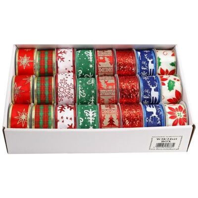 Pogotowie Florystyczno-Ślubne Wstążka świąteczna 38mm/2,7mb, 24 sztuki - MIX - W38/24SZT-BOX Pogotowie Florystyczno-Ślubne Wstążka świąteczna 38mm/2,7mb, 24 sztuki - MIX - W38/24SZT-BOX