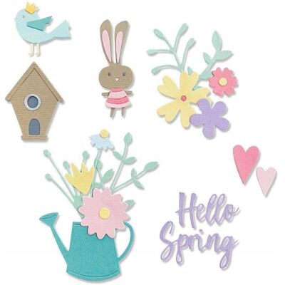 WYKROJNIK DO PAPIERU Sizzix Thinlits - Hello Spring kwiaty konewka zając WYKROJNIK DO PAPIERU Sizzix Thinlits - Hello Spring kwiaty konewka zając