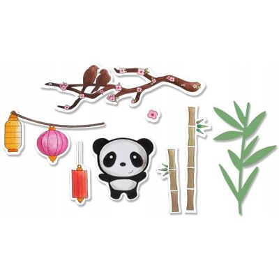 Wykrojnik + stempel Sizzix Framelits Oriental Elements panda bambus lampion Wykrojnik + stempel Sizzix Framelits Oriental Elements panda bambus lampion