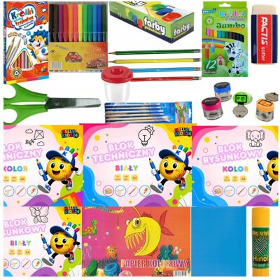 okoffice Wyprawka Szkolna 17 sztuk Bambino Hinol do Przedszkola Bloki Farby Kredki okoffice Wyprawka Szkolna 17 sztuk Bambino Hinol do Przedszkola Bloki Farby Kredki