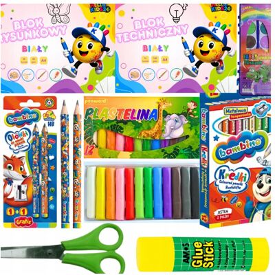 okoffice Wyprawka Szkolna 8 sztuk dla Dzieci Bambino Kredki Bloki Kleje Nożyczki okoffice Wyprawka Szkolna 8 sztuk dla Dzieci Bambino Kredki Bloki Kleje Nożyczki