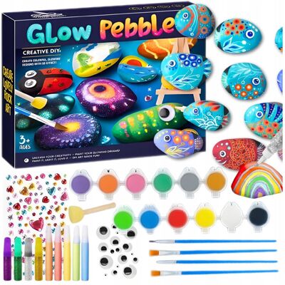 Zlaro ZESTAW DO MALOWANIA KAMIENI 3D ŚWIECĄCY W CIEMNOŚCI FARBY PĘDZLE DIY ROCK Zlaro ZESTAW DO MALOWANIA KAMIENI 3D ŚWIECĄCY W CIEMNOŚCI FARBY PĘDZLE DIY ROCK