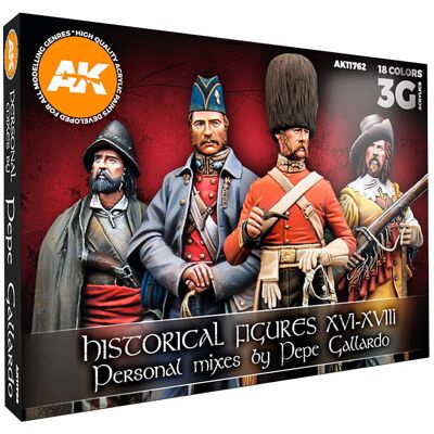 Zestaw Farb 3Gen Acrylics Hystorical Figures Xvi-Xviii W. By Pepe Gallardo, Ak Interactive, 18X17Ml Zestaw Farb 3Gen Acrylics Hystorical Figures Xvi-Xviii W. By Pepe Gallardo, Ak Interactive, 18X17Ml