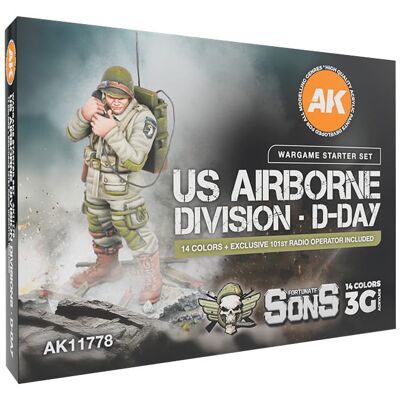 Zestaw farb 3Gen Acrylics US Airborne Division D-Day z figurką, AK Interactive, 14x17ml Zestaw farb 3Gen Acrylics US Airborne Division D-Day z figurką, AK Interactive, 14x17ml