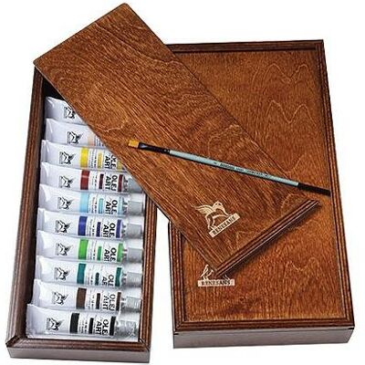 Zestaw farb olejnych Renesans 10x20 ml Olej for Art w drewnianym piórniku + pędzel Zestaw farb olejnych Renesans 10x20 ml Olej for Art w drewnianym piórniku + pędzel
