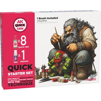AK INTERACTIVE Zestaw farb Starter z pędzelkiem, AK Quick Gen, 9x18ml AK INTERACTIVE Zestaw farb Starter z pędzelkiem, AK Quick Gen, 9x18ml