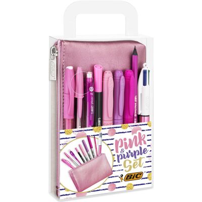 Zestaw przyborów piśmienniczych, BIC Pink&Purple; set, 9 sztuk Zestaw przyborów piśmienniczych, BIC Pink&Purple; set, 9 sztuk