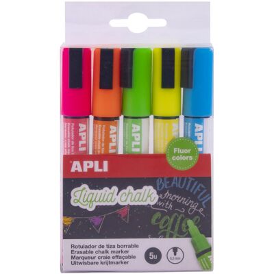 Zmywalne markery kredowe Fluorescencyjne Apli Kids 5 szt. Zmywalne markery kredowe Fluorescencyjne Apli Kids 5 szt.
