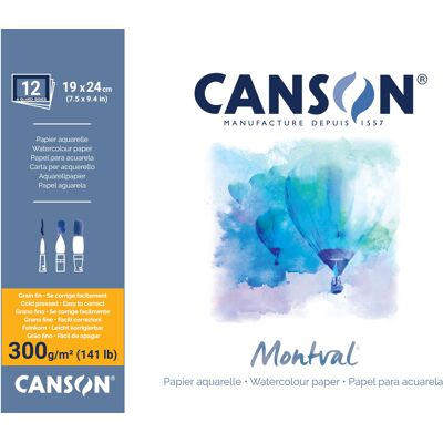 Canson Montval Blok Akwarelowy Klejony Na 4 Bokach, 19x24 Cm, 12 Arkuszy, 300 G/m², Drobnoziarnisty (Cold Pressed) Canson Montval Blok Akwarelowy Klejony Na 4 Bokach, 19x24 Cm, 12 Arkuszy, 300 G/m², Drobnoziarnisty (Cold Pressed)