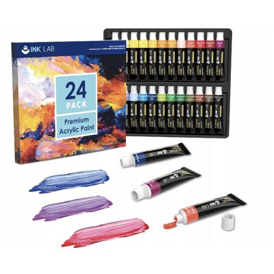 TRS Farby Akrylowe Ink Lab 24 Kolory 12ml Nietoksyczne Do Płótna Drewna TRS Farby Akrylowe Ink Lab 24 Kolory 12ml Nietoksyczne Do Płótna Drewna