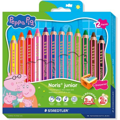 Staedtler Noris Junior Peppa Zestaw 12 Kredek Akwarelowych 3 W 1 Do Różnorodnych Podłoży, Bardzo Miękkie Wkłady Do Intensywnych Kolorów, Ergonomiczn.. Staedtler Noris Junior Peppa Zestaw 12 Kredek Akwarelowych 3 W 1 Do Różnorodnych Podłoży, Bardzo Miękkie Wkłady Do Intensywnych Kolorów, Ergonomiczn..