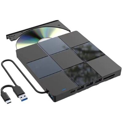 Tradebit Zewnętrzny Napęd CD/DVD do laptopa/komputera 4xUSB 1xUSB-C SD/TF Tradebit Zewnętrzny Napęd CD/DVD do laptopa/komputera 4xUSB 1xUSB-C SD/TF