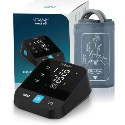 VITAMMY NEXT E5 Ciśnieniomierz elektroniczny naramienny, mówi po polsku, etui, zasilacz VITAMMY NEXT E5 Ciśnieniomierz elektroniczny naramienny, mówi po polsku, etui, zasilacz