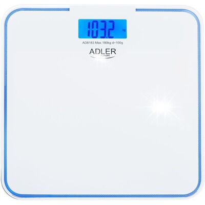 Waga łazienkowa Do 180kg z podświetleniem krawędzi LCD Automat Biała Adler Waga łazienkowa Do 180kg z podświetleniem krawędzi LCD Automat Biała Adler
