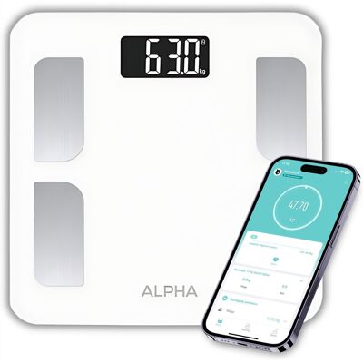 Alpha WAGA ŁAZIENKOWA ELEKTRONICZNA BIAŁA - APLIKACJA PO POLSKU ANALITYCZNA Alpha WAGA ŁAZIENKOWA ELEKTRONICZNA BIAŁA - APLIKACJA PO POLSKU ANALITYCZNA