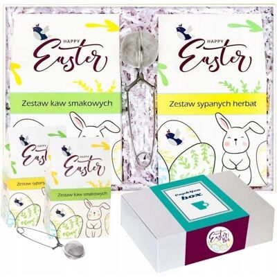 Cup&You Box HAPPY EASTER zestaw kaw smakowych i herbat liściasych z zaparzaczem - paczka kosz upominek prezent na Wielkanoc Zajączka dla kobiety faceta Cup&You Box HAPPY EASTER zestaw kaw smakowych i herbat liściasych z zaparzaczem - paczka kosz upominek prezent na Wielkanoc Zajączka dla kobiety faceta