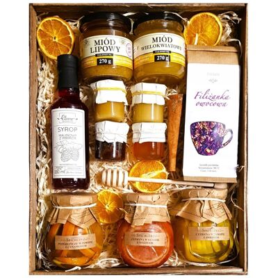 Spichlerz Zdrowia DUŻY KOSZ ZESTAW PREZENTOWY PREZENT MIÓD HERBATA KONFITURY POMARAŃCZA SYROP Spichlerz Zdrowia DUŻY KOSZ ZESTAW PREZENTOWY PREZENT MIÓD HERBATA KONFITURY POMARAŃCZA SYROP