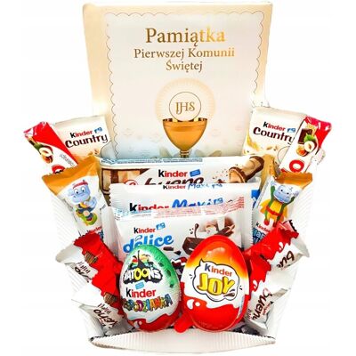 inna (Inny) Kosz prezentowy słodycze Kinder z okazji Komunii Świętej Prezent na Komunię inna (Inny) Kosz prezentowy słodycze Kinder z okazji Komunii Świętej Prezent na Komunię