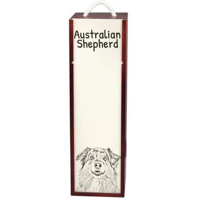 Owczarek australijski, Aussie - pudełko na wino z psem, pudełko na alkohol z grafiką, personalizowane pudełko na prezent marki Art-Dog Owczarek australijski, Aussie - pudełko na wino z psem, pudełko na alkohol z grafiką, personalizowane pudełko na prezent marki Art-Dog