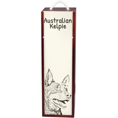 Owczarek australijski kelpie - pudełko na wino z psem, pudełko na alkohol z grafiką, personalizowane pudełko na prezent marki Art-Dog Owczarek australijski kelpie - pudełko na wino z psem, pudełko na alkohol z grafiką, personalizowane pudełko na prezent marki Art-Dog