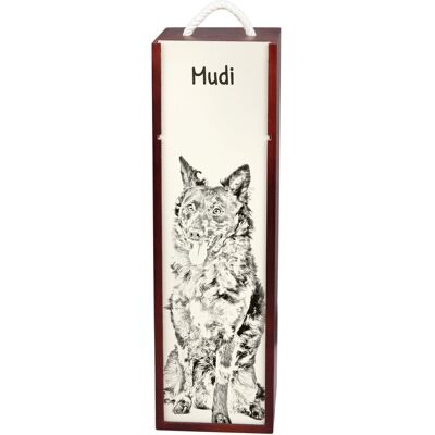 Owczarek węgierski Mudi - pudełko na wino z psem, pudełko na alkohol z grafiką, personalizowane pudełko na prezent marki Art-Dog Owczarek węgierski Mudi - pudełko na wino z psem, pudełko na alkohol z grafiką, personalizowane pudełko na prezent marki Art-Dog
